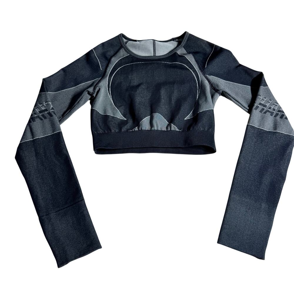 Gymshark Seamless Crop Top Long Sleeve Open Back Thumbhole Black Gray XS S